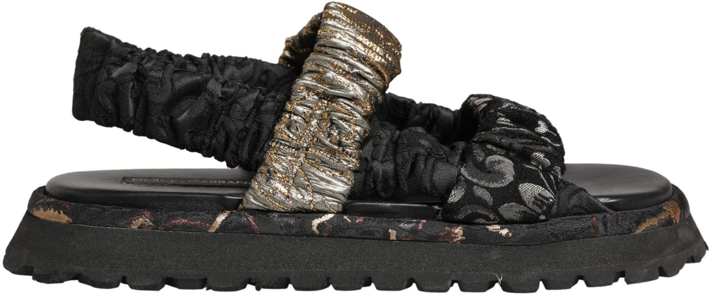 Dolce & Gabbana Black Ruching Detail Flats Men Sandals Shoes