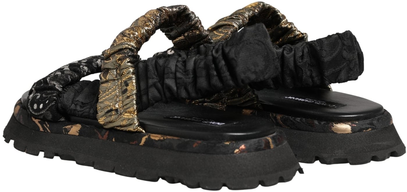 Dolce & Gabbana Black Ruching Detail Flats Men Sandals Shoes