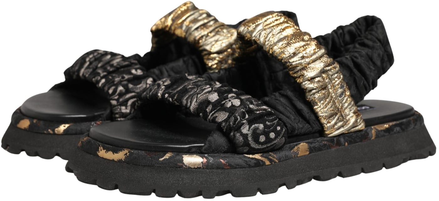 Dolce & Gabbana Black Ruching Detail Flats Men Sandals Shoes