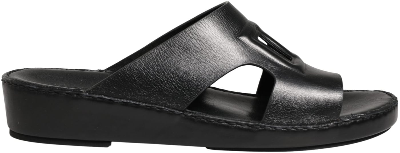 Dolce & Gabbana Black Leather Cutout DG Logo Sandals Shoes