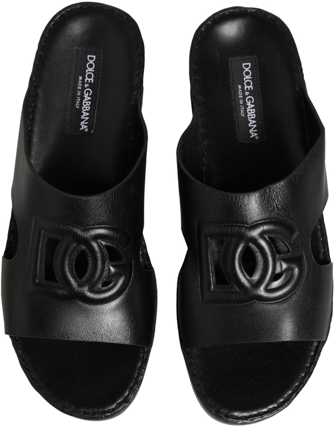 Dolce & Gabbana Black Leather Cutout DG Logo Sandals Shoes