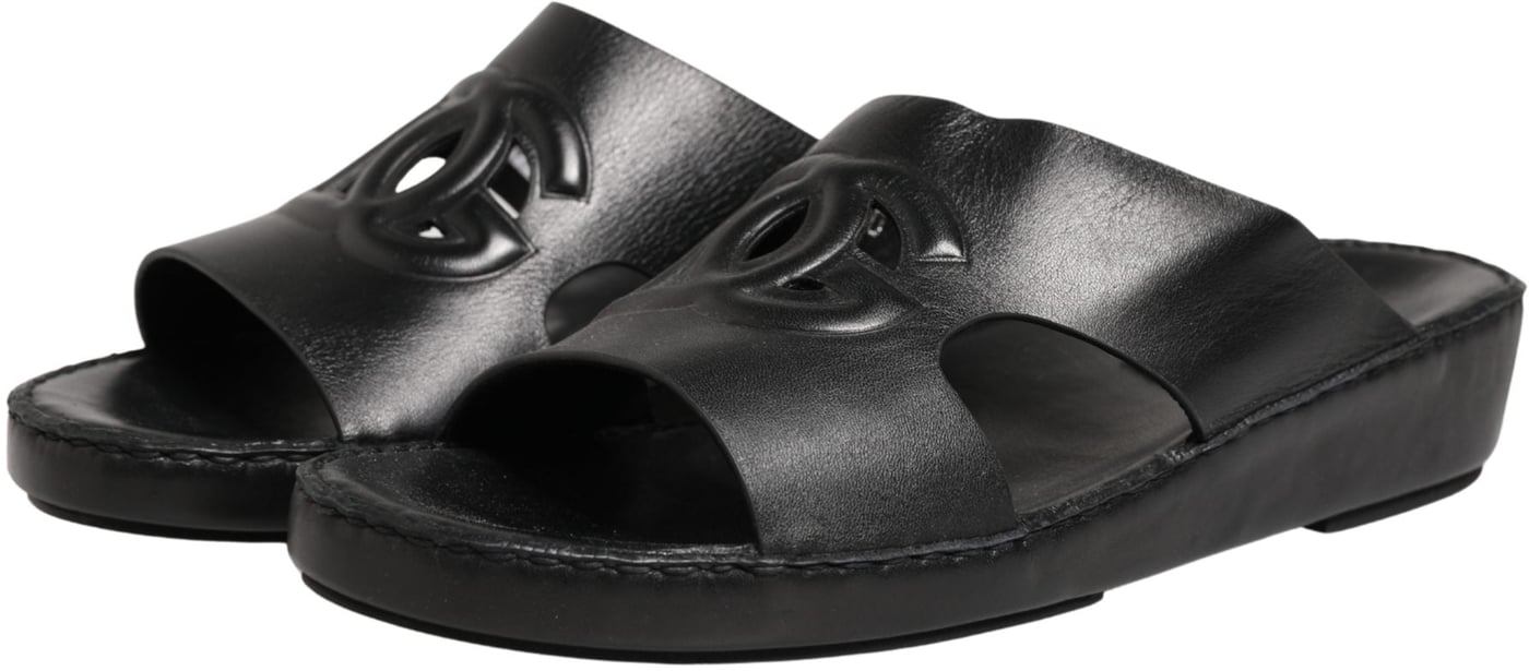 Dolce & Gabbana Black Leather Cutout DG Logo Sandals Shoes