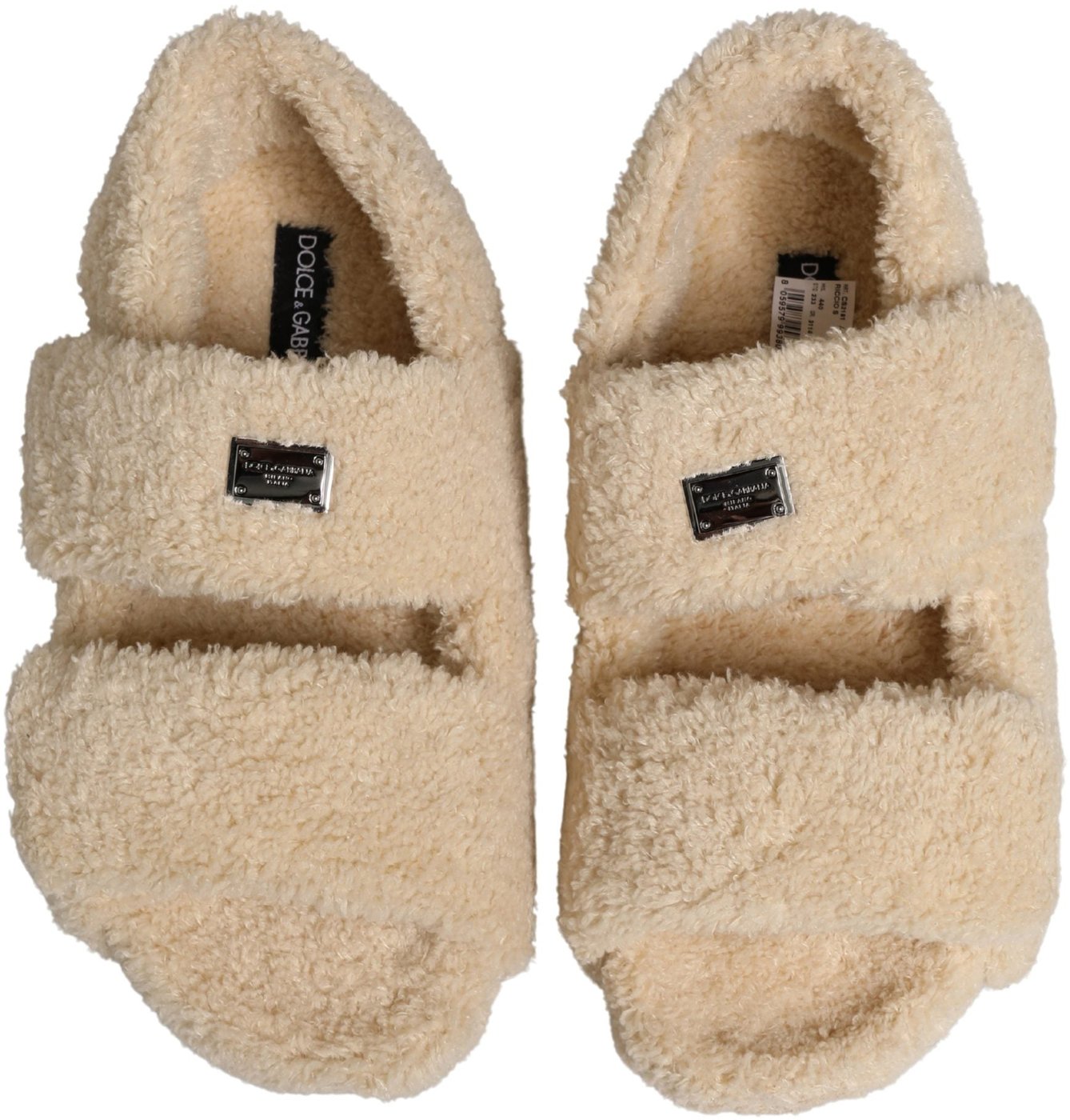 Dolce & Gabbana Beige Faux Fur Slides Men Flats Sandals Shoes