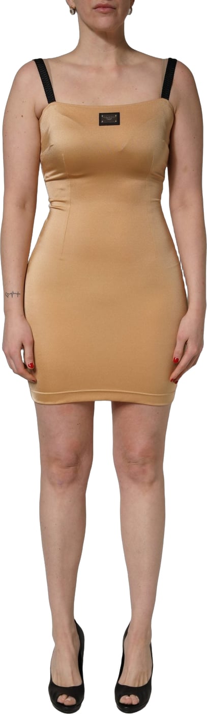 Dolce & Gabbana Brown Nylon Blend Cady Sleeveless Mini Dress