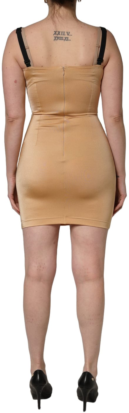 Dolce & Gabbana Brown Nylon Blend Cady Sleeveless Mini Dress