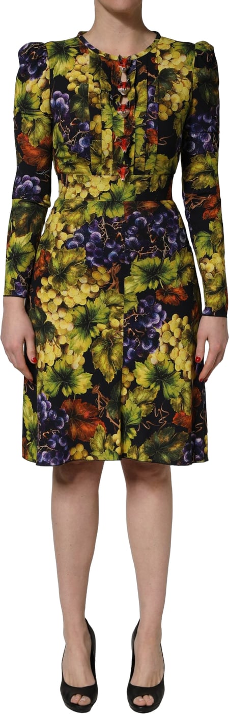 Dolce & Gabbana Multicolor Grape Print LongSleeve Midi Dress
