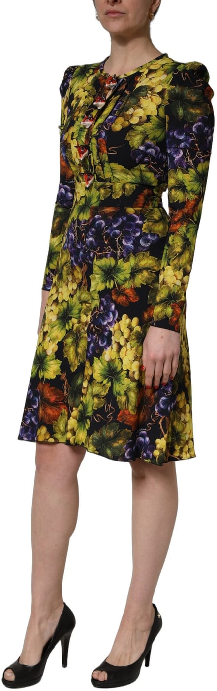 Dolce & Gabbana Multicolor Grape Print LongSleeve Midi Dress
