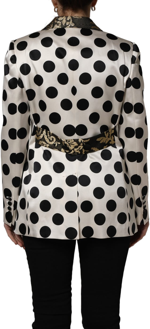 Dolce & Gabbana White Brocade Polka-Dot Print Blazer Jacket