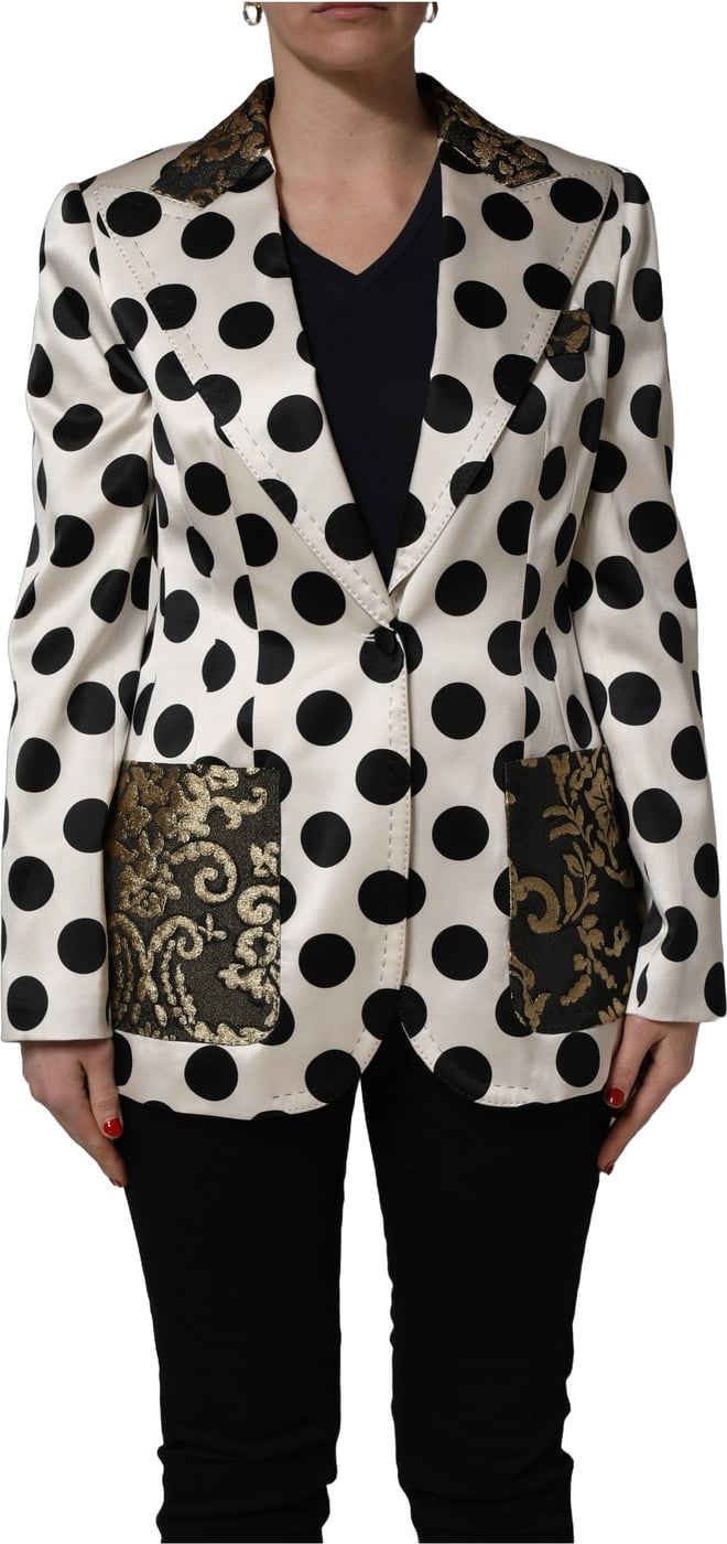 Dolce & Gabbana White Brocade Polka-Dot Print Blazer Jacket
