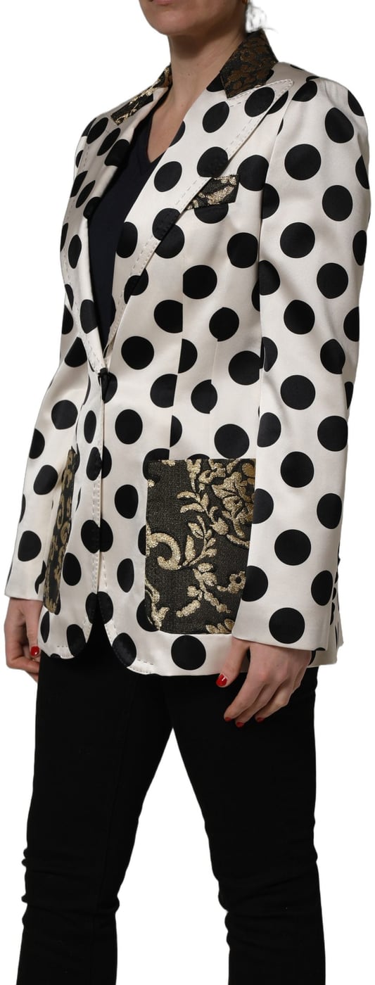 Dolce & Gabbana White Brocade Polka-Dot Print Blazer Jacket