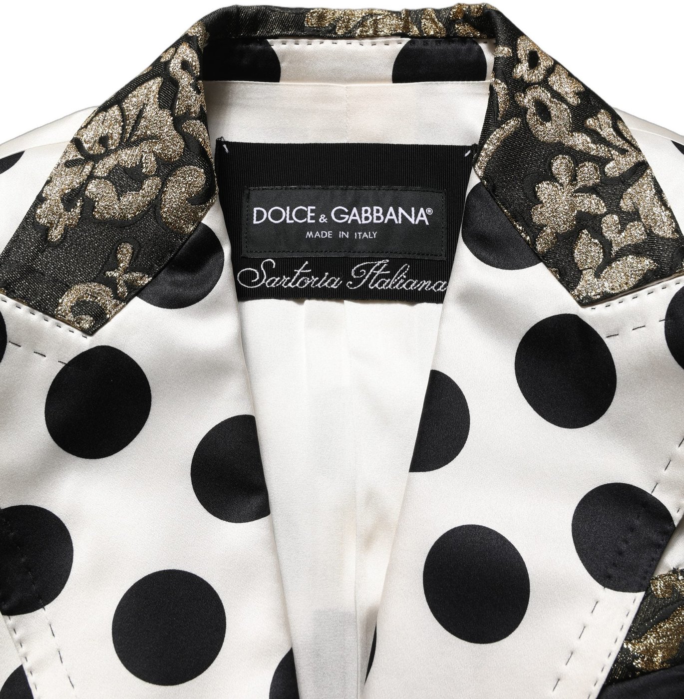 Dolce & Gabbana White Brocade Polka-Dot Print Blazer Jacket