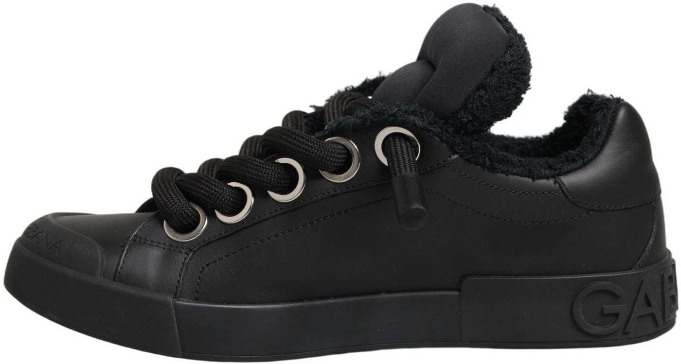 Dolce & Gabbana Black Leather Low Top Portofino Sneakers Shoes
