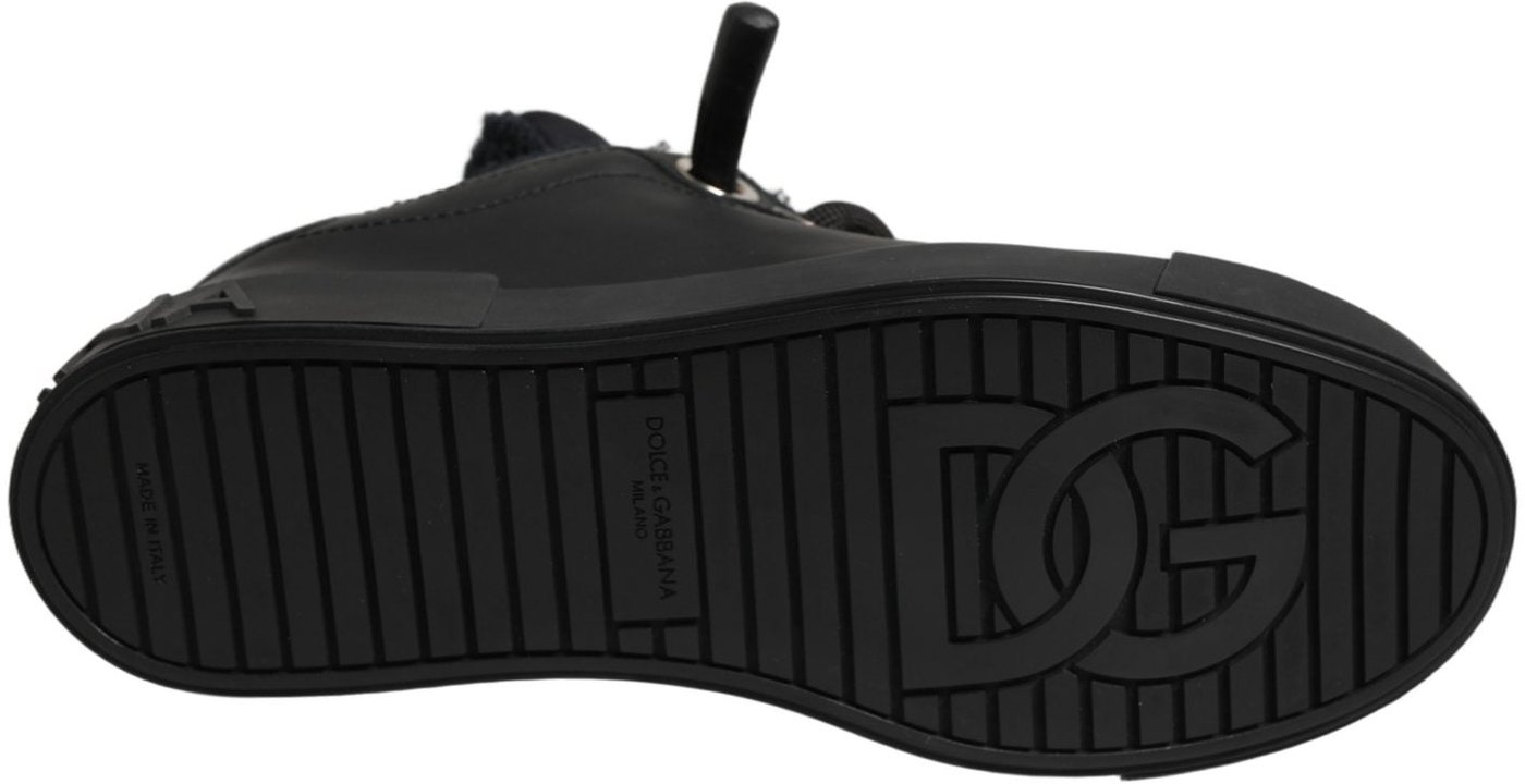 Dolce & Gabbana Black Leather Low Top Portofino Sneakers Shoes