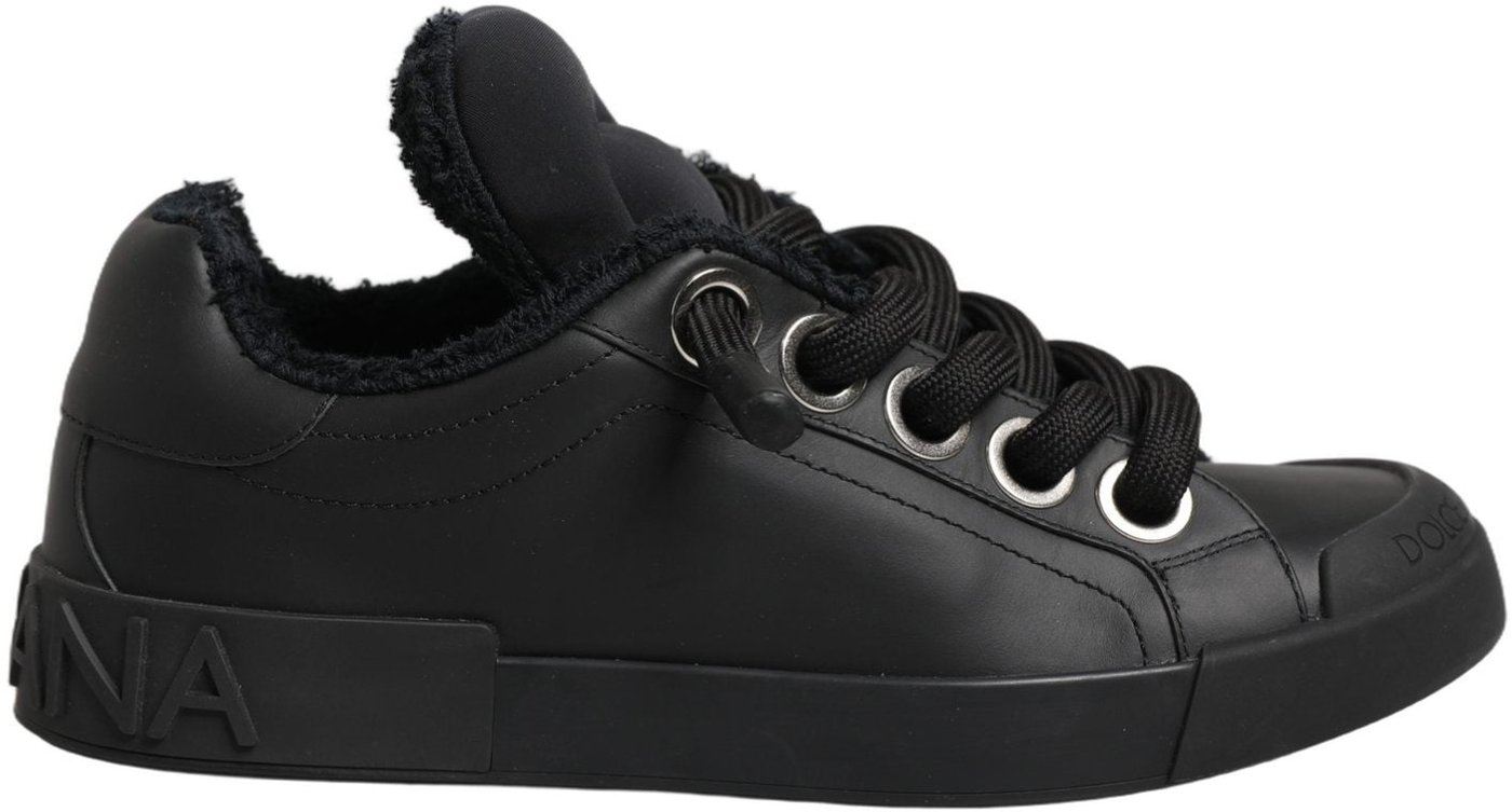 Dolce & Gabbana Black Leather Low Top Portofino Sneakers Shoes