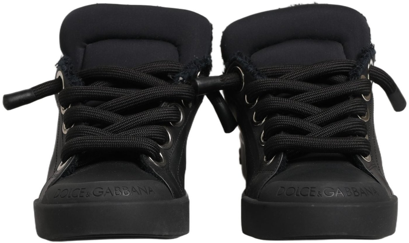 Dolce & Gabbana Black Leather Low Top Portofino Sneakers Shoes