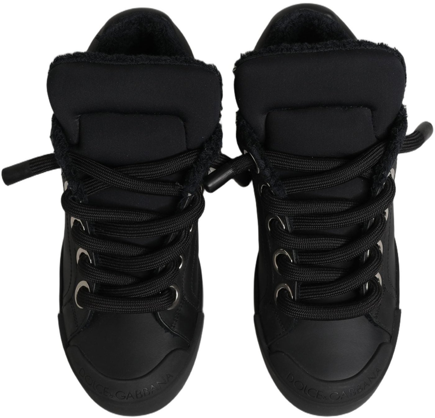Dolce & Gabbana Black Leather Low Top Portofino Sneakers Shoes