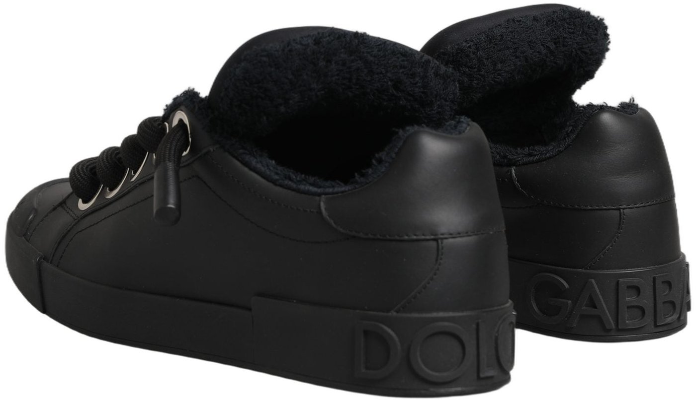 Dolce & Gabbana Black Leather Low Top Portofino Sneakers Shoes