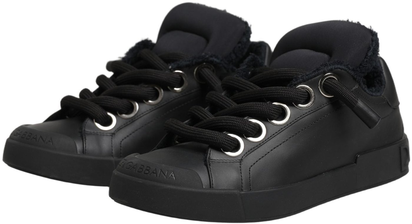 Dolce & Gabbana Black Leather Low Top Portofino Sneakers Shoes