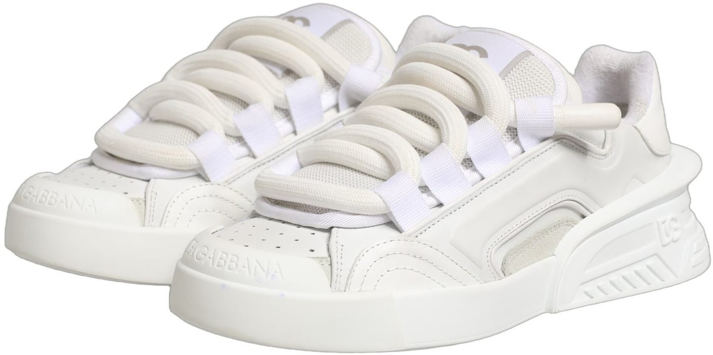 Dolce & Gabbana White Calfskin Leather Low Top Sneakers Shoes