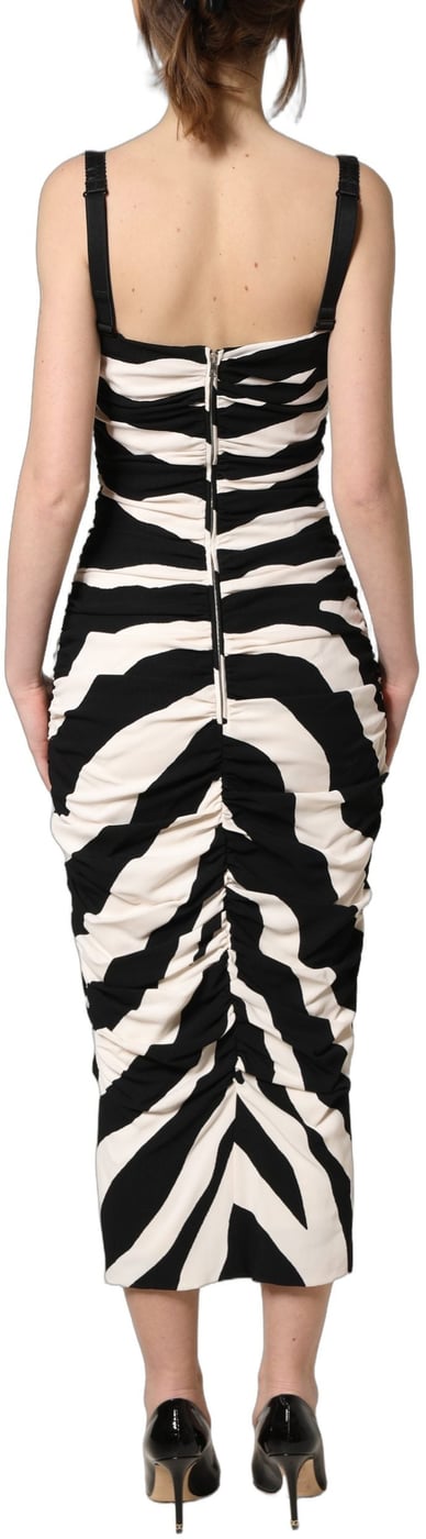 Dolce & Gabbana Black White Zebra Cady Calf Length Dress