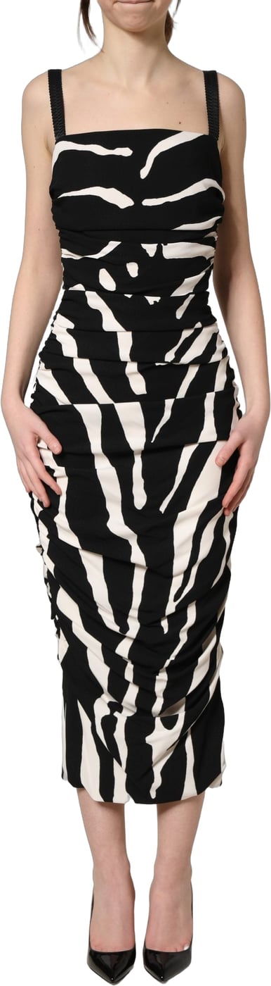 Dolce & Gabbana Black White Zebra Cady Calf Length Dress