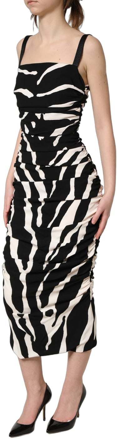Dolce & Gabbana Black White Zebra Cady Calf Length Dress