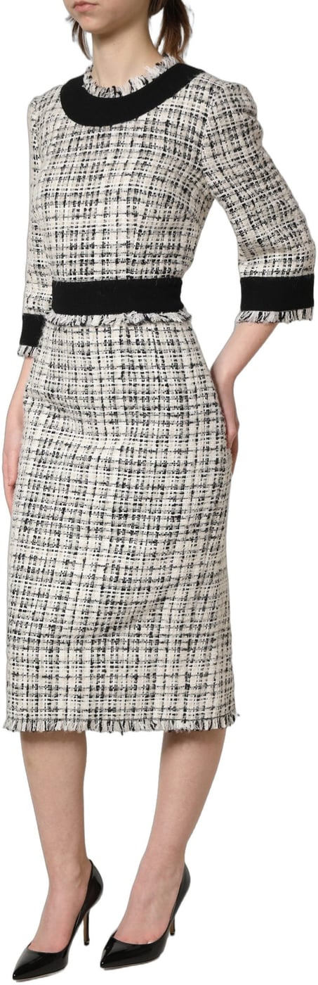 Dolce & Gabbana Black White Tweed Sheath A-line Midi Dress