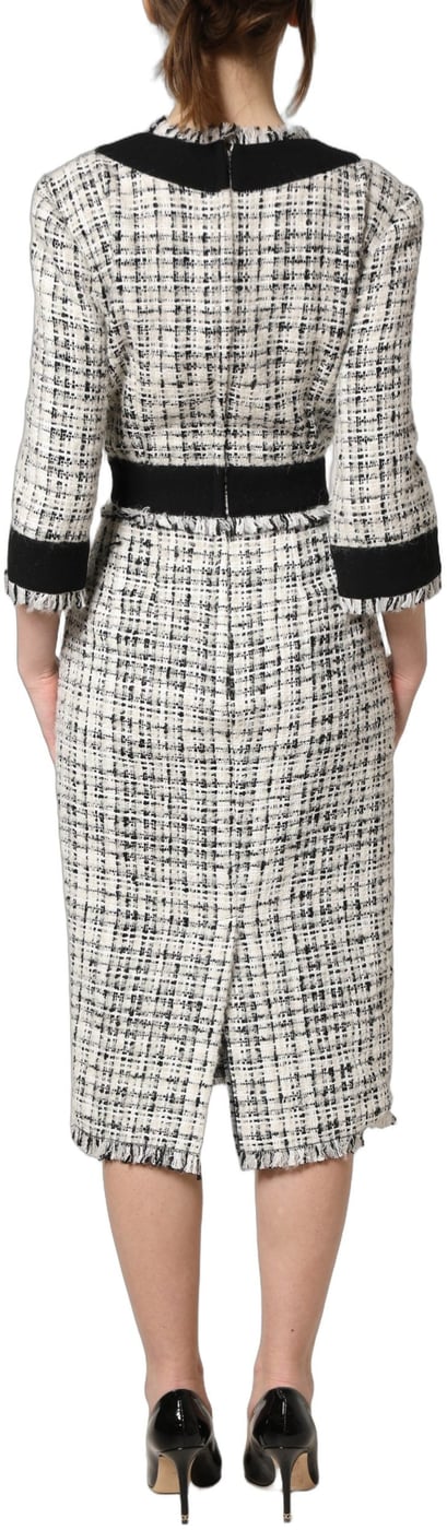 Dolce & Gabbana Black White Tweed Sheath A-line Midi Dress