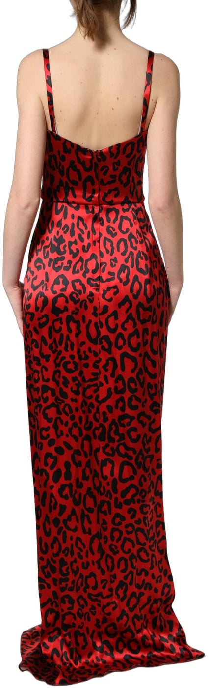 Dolce & Gabbana Red Leopard Draped Sleeveless Maxi Dress