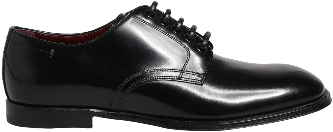 Dolce & Gabbana Black Calfskin Leather Derby Men Dress Shoes