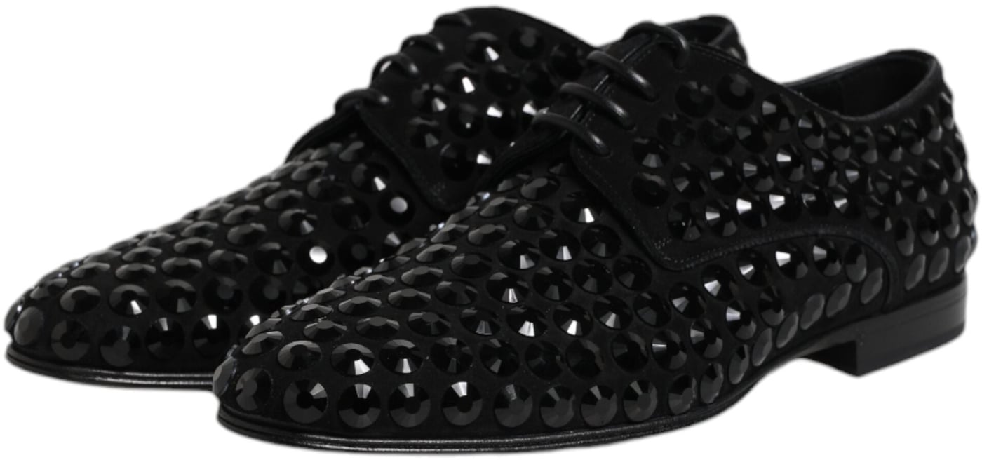 Dolce & Gabbana Black Suede Strass Derby Formal Shoes