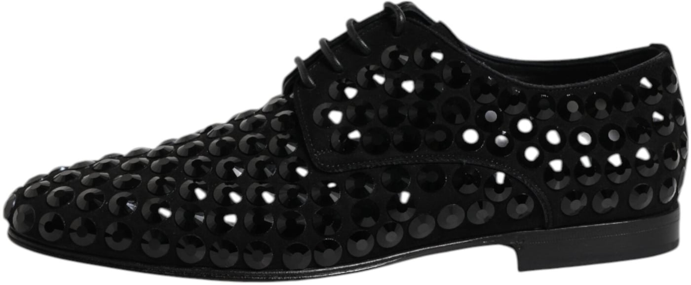 Dolce & Gabbana Black Suede Strass Derby Formal Shoes