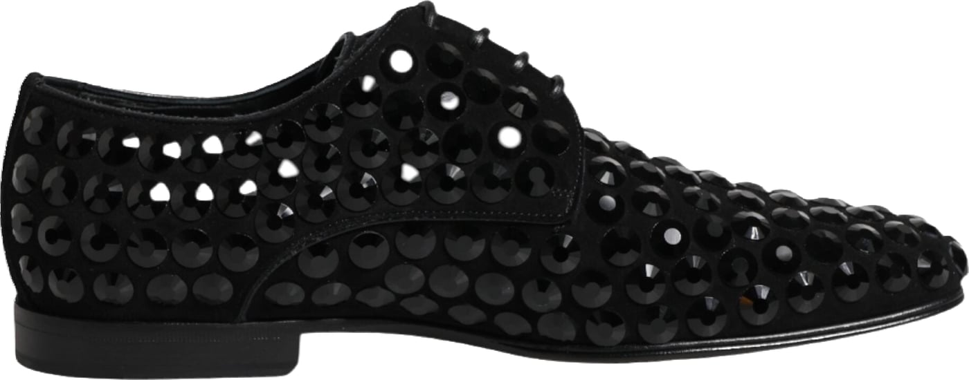 Dolce & Gabbana Black Suede Strass Derby Formal Shoes