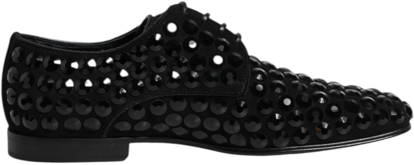Dolce & Gabbana Black Suede Strass Derby Formal Shoes