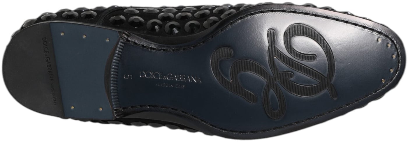 Dolce & Gabbana Black Suede Strass Derby Formal Shoes