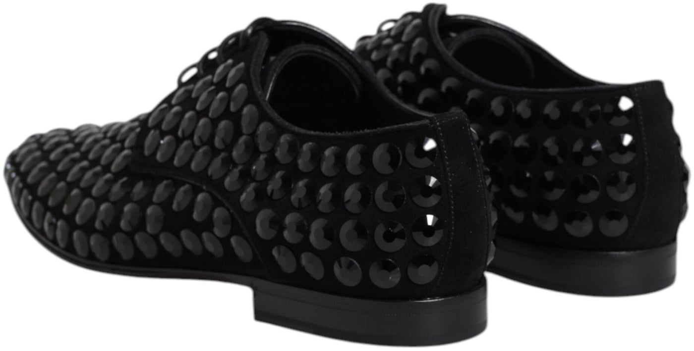 Dolce & Gabbana Black Suede Strass Derby Formal Shoes
