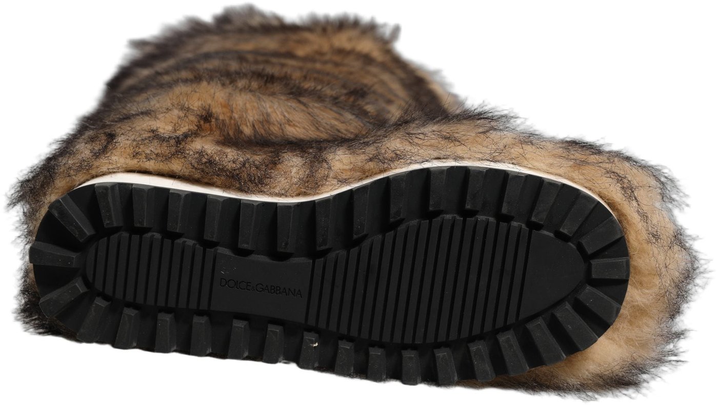 Dolce & Gabbana Brown Faux Skim Ski Fur Knee High Boots Shoes