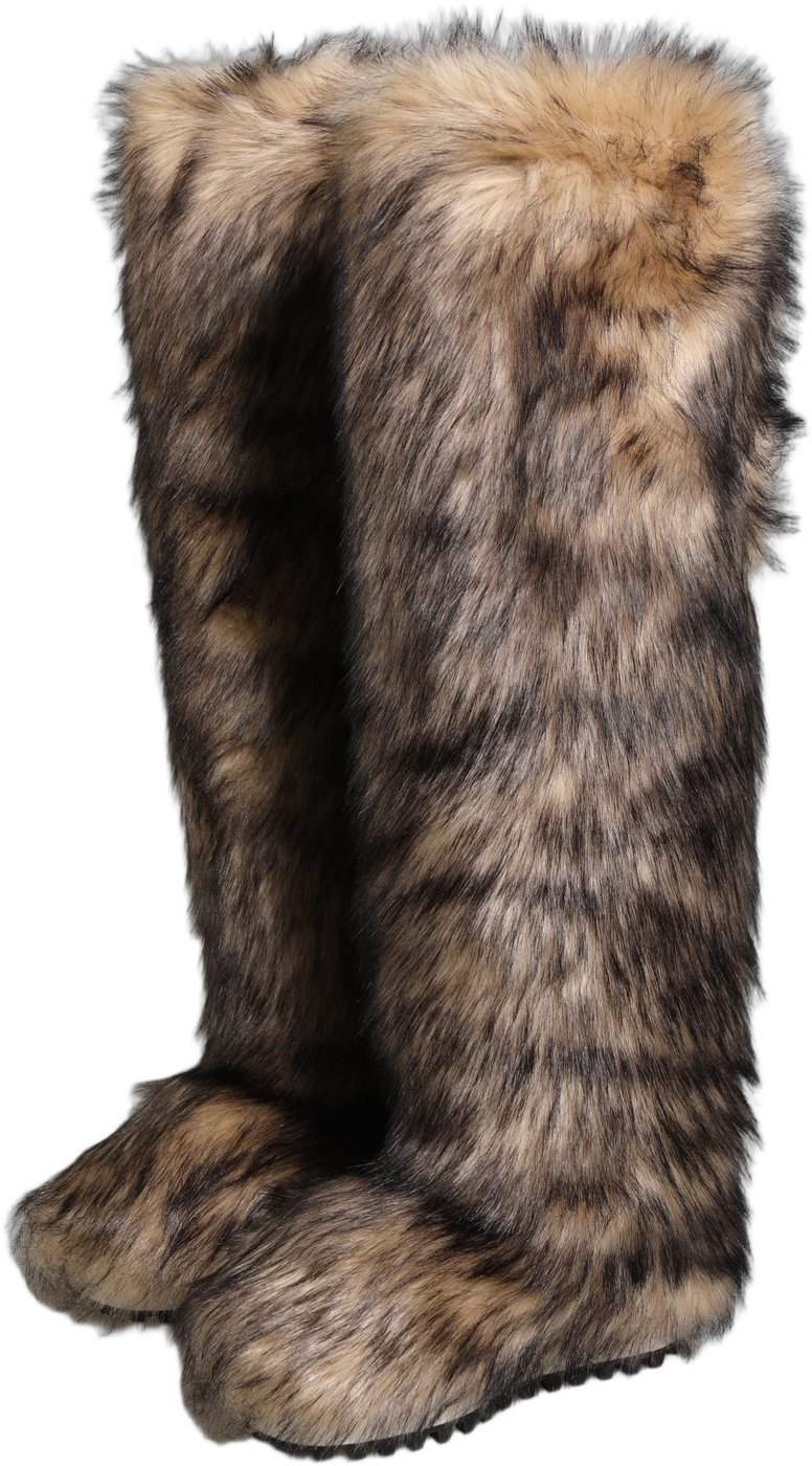 Dolce & Gabbana Brown Faux Skim Ski Fur Knee High Boots Shoes