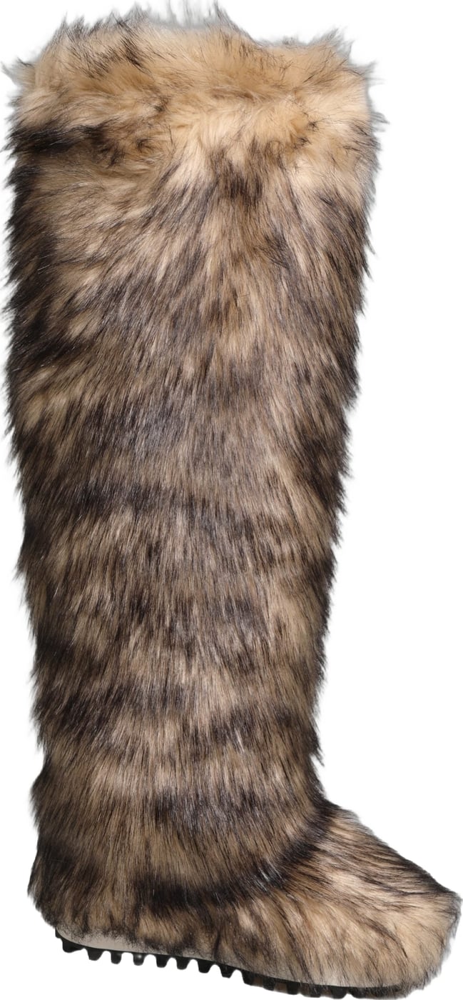 Dolce & Gabbana Brown Faux Skim Ski Fur Knee High Boots Shoes