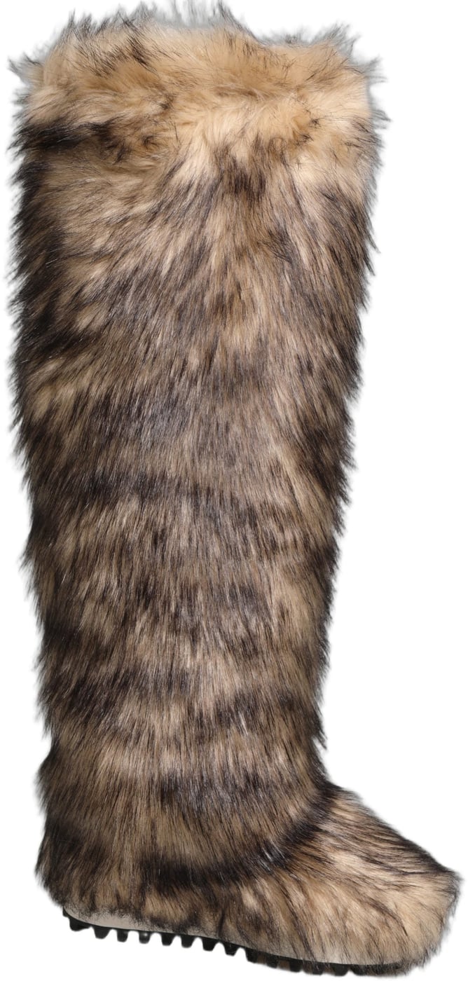 Dolce & Gabbana Brown Faux Skim Ski Fur Knee High Boots Shoes