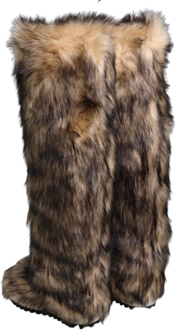 Dolce & Gabbana Brown Faux Skim Ski Fur Knee High Boots Shoes