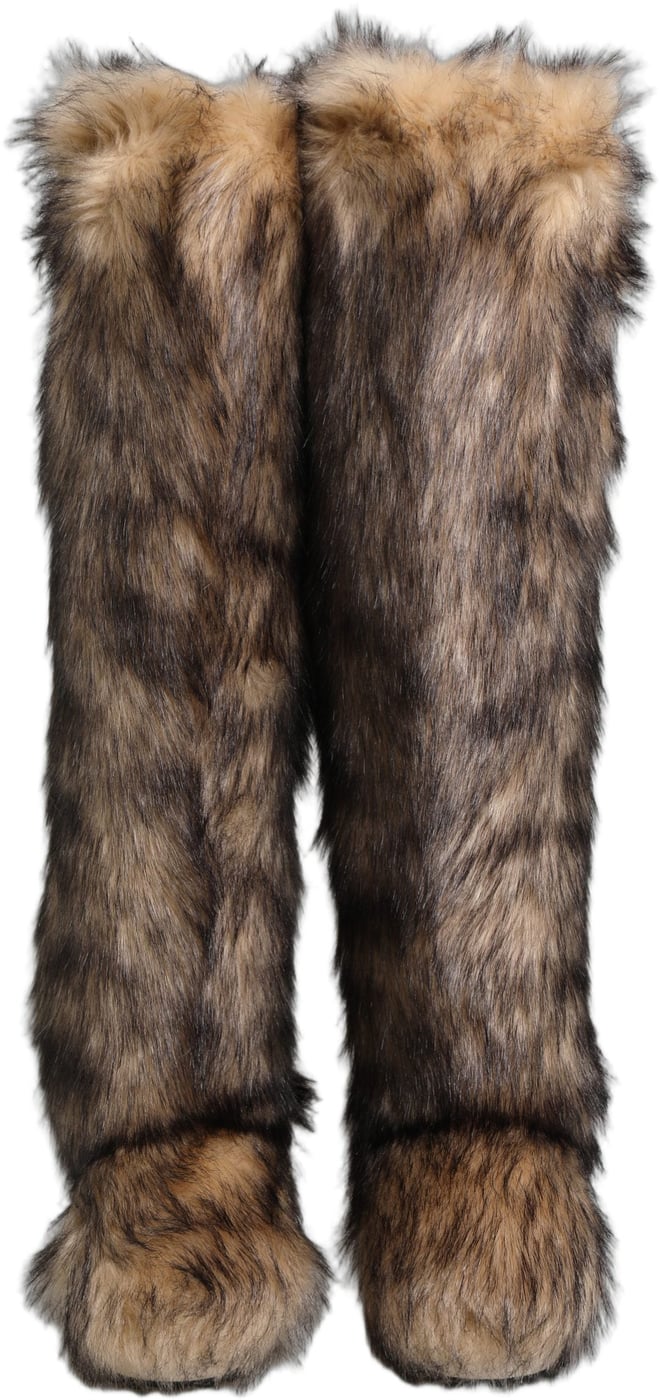 Dolce & Gabbana Brown Faux Skim Ski Fur Knee High Boots Shoes