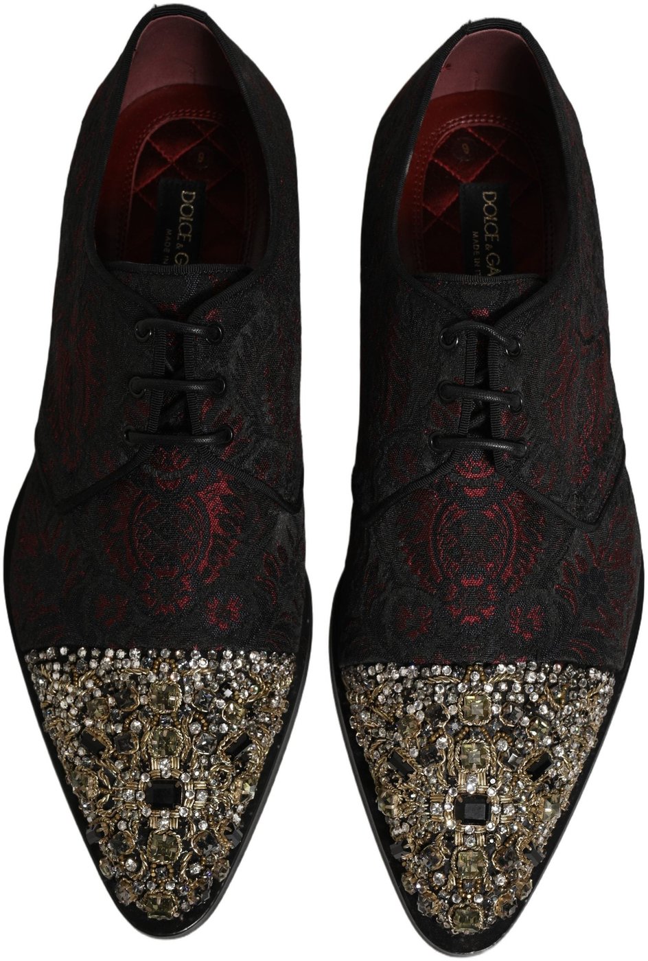 Dolce & Gabbana Black Red Embellished Derby Dress Formal Shoes