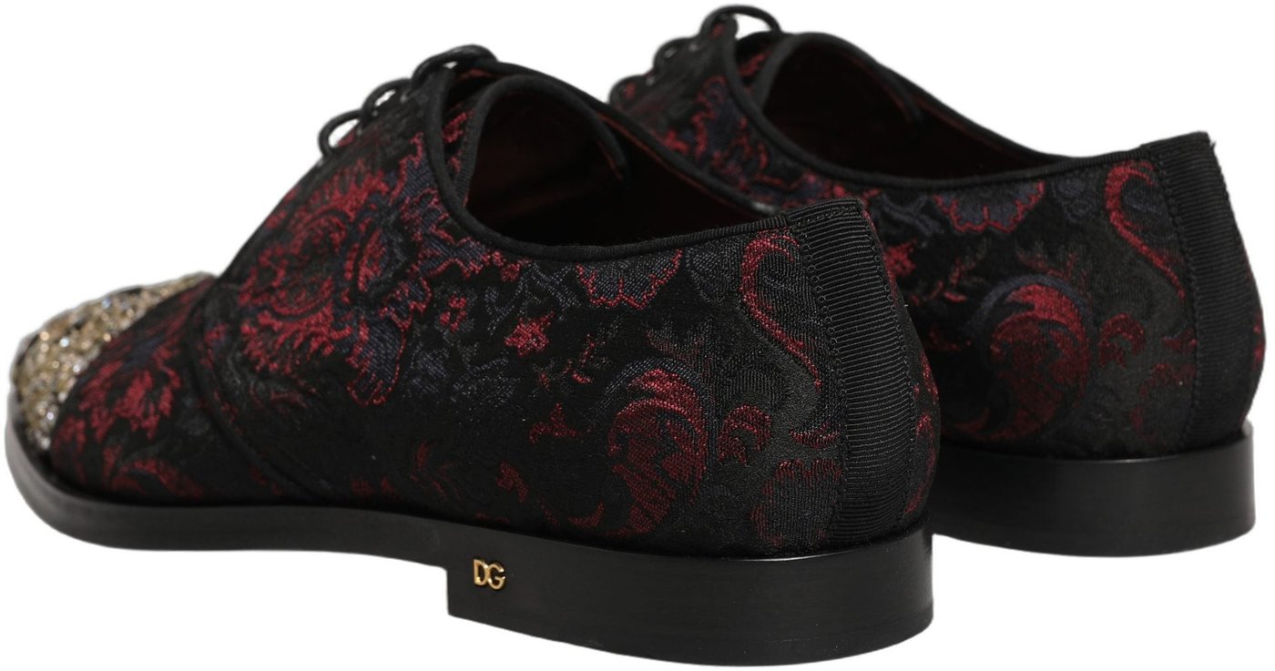 Dolce & Gabbana Black Red Embellished Derby Dress Formal Shoes