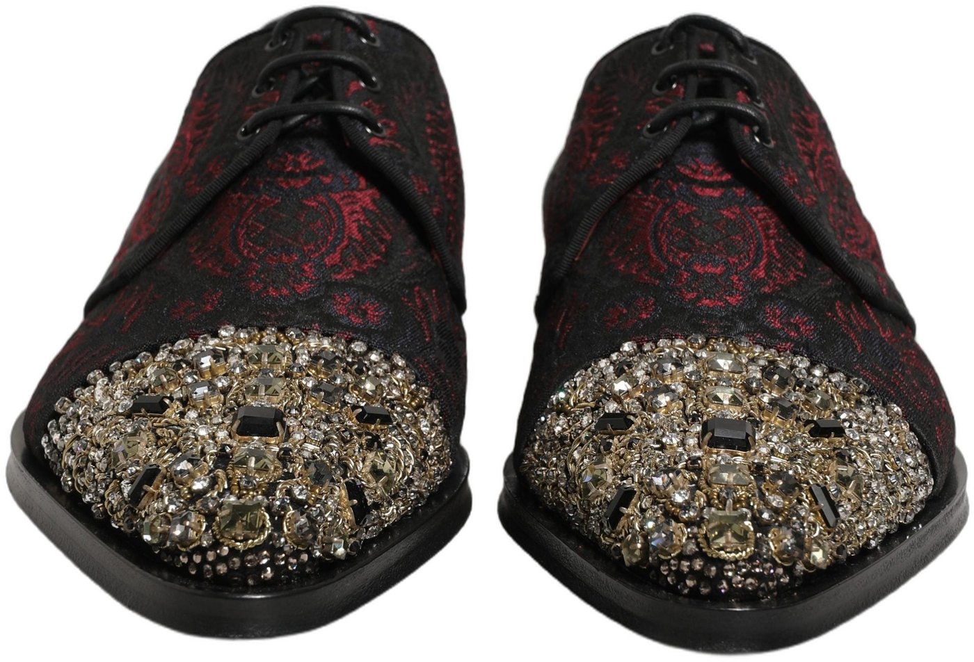 Dolce & Gabbana Black Red Embellished Derby Dress Formal Shoes