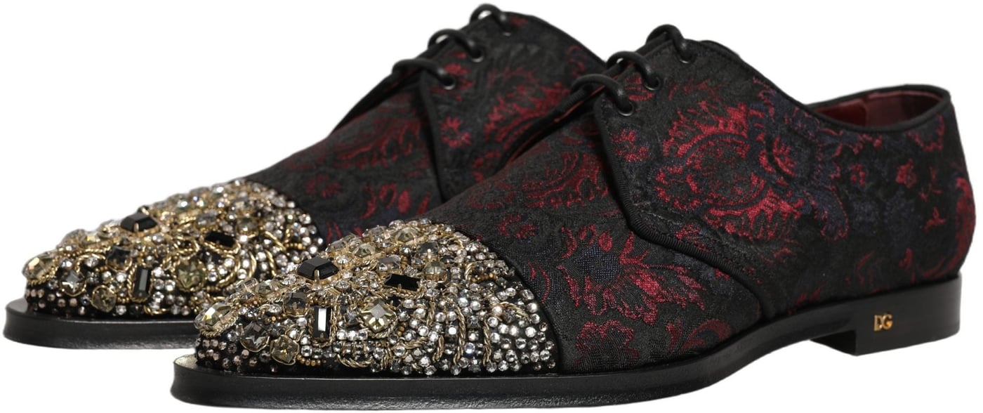 Dolce & Gabbana Black Red Embellished Derby Dress Formal Shoes