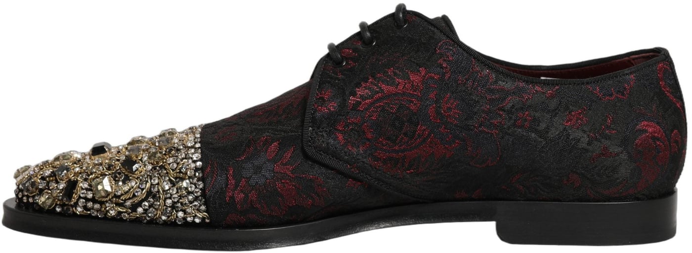 Dolce & Gabbana Black Red Embellished Derby Dress Formal Shoes