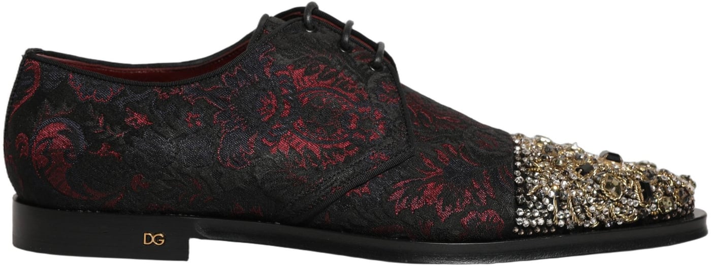 Dolce & Gabbana Black Red Embellished Derby Dress Formal Shoes