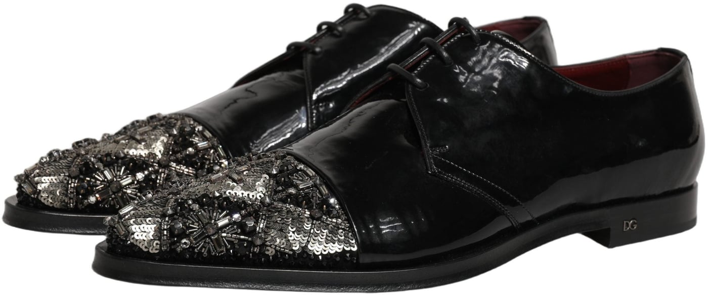 Dolce & Gabbana Black Embellished Derby Dress Formal Shoes