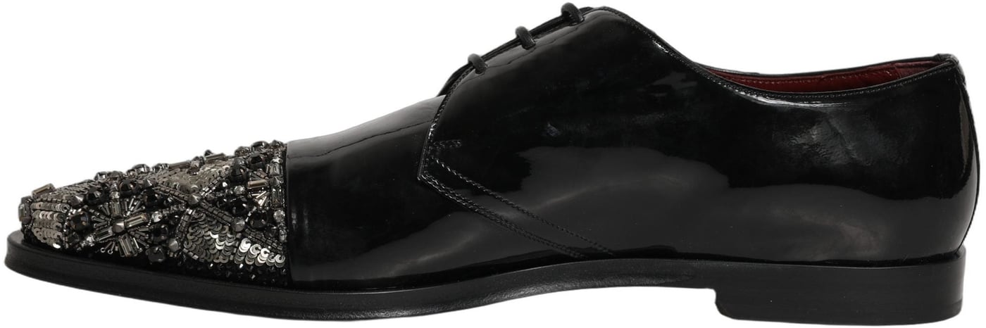 Dolce & Gabbana Black Embellished Derby Dress Formal Shoes